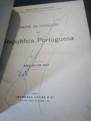 Sinopse da Legislação da Rep. Portuguesa (1927) - Gregório d'Azevedo